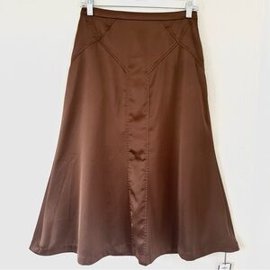 Retro Stage 1940S Coffee / Brown Satin A Line Skirt - Size M